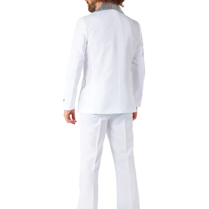 Costume disco pour homme, blanc, 2 pièces