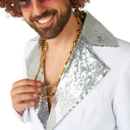 Costume disco pour homme, blanc, 2 pièces