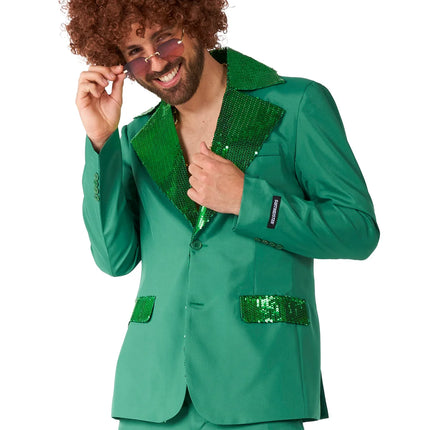 Costume disco pour homme, vert, 2 pièces