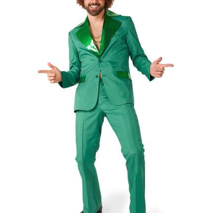 Costume disco pour homme, vert, 2 pièces