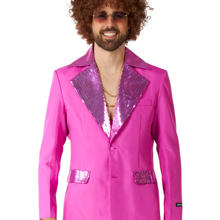 Costume disco rose pour homme, 2 pièces