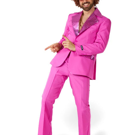 Costume disco rose pour homme, 2 pièces