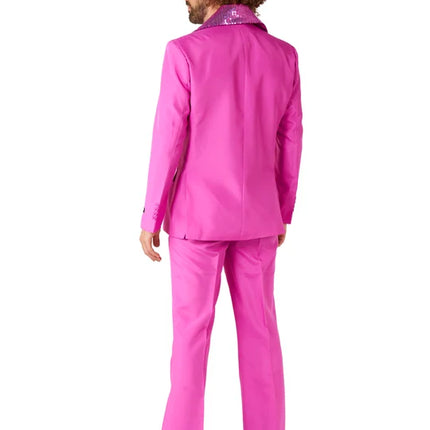 Costume disco rose pour homme, 2 pièces