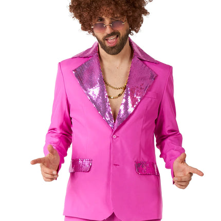 Costume disco rose pour homme, 2 pièces