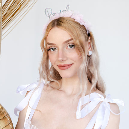 Bandeau de mariée rose argent