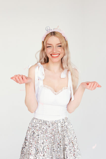 Bandeau de mariée rose argent