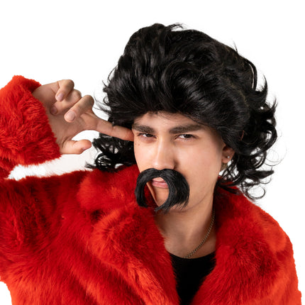 Perruque noire avec moustache