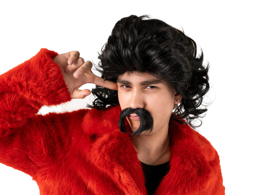 Perruque noire avec moustache