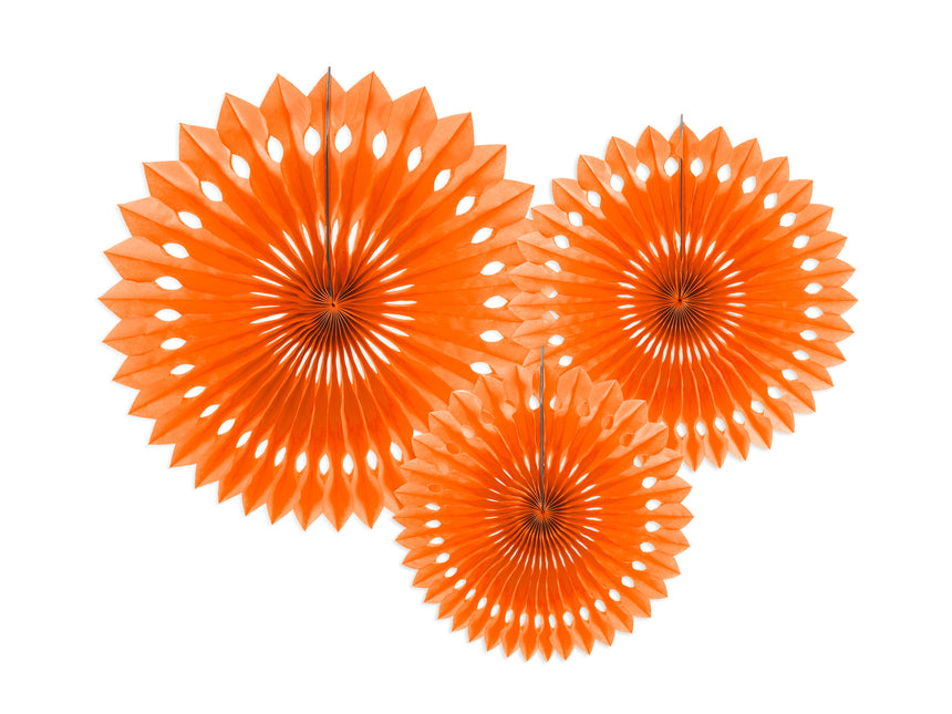 Eventails en papier orange 25cm 3pcs
