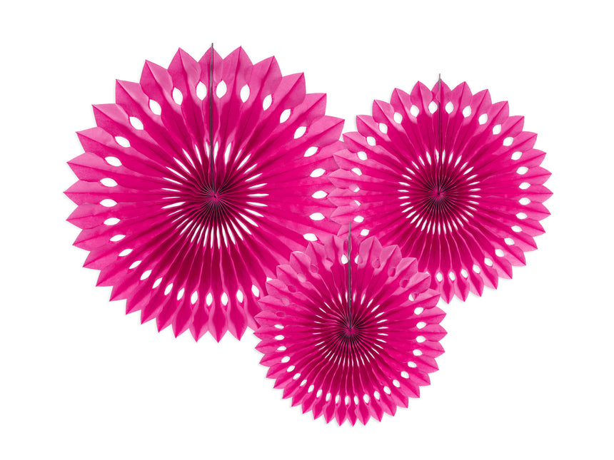 Eventails en papier fuchsia 20cm 3pcs