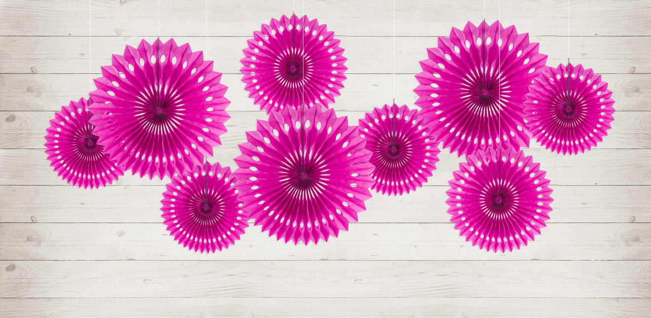 Eventails en papier fuchsia 20cm 3pcs