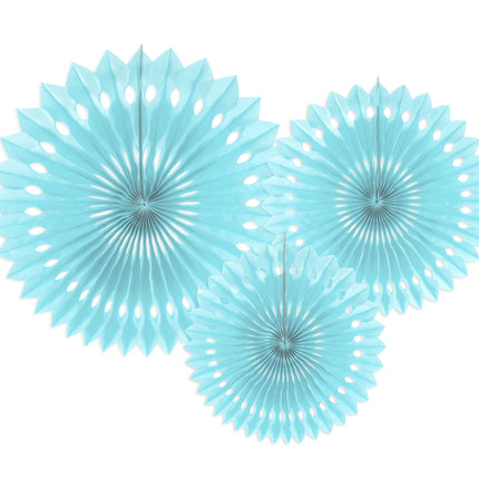 Eventails en papier bleu clair 20cm 3pcs