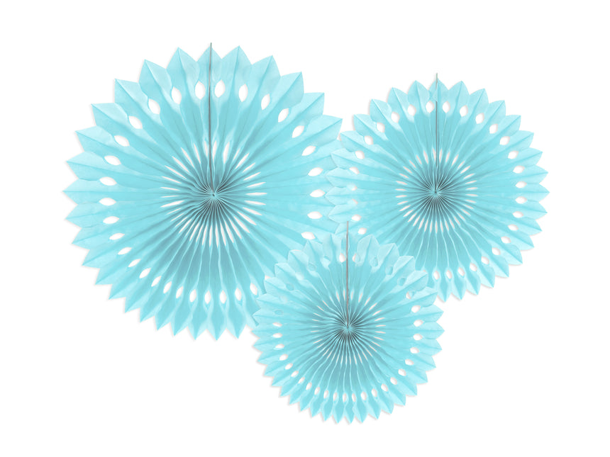 Eventails en papier bleu clair 20cm 3pcs