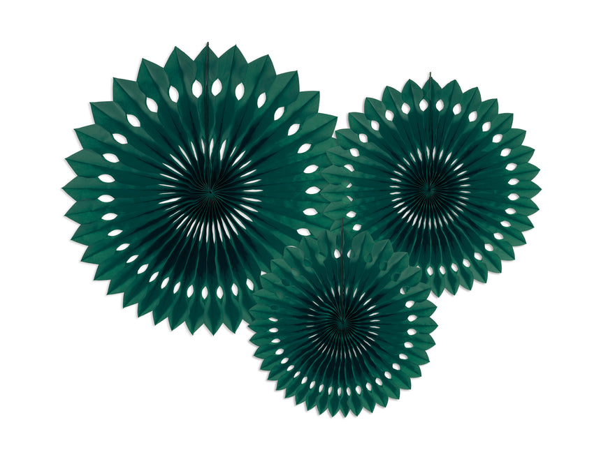 Eventails en papier vert 20cm 3pcs
