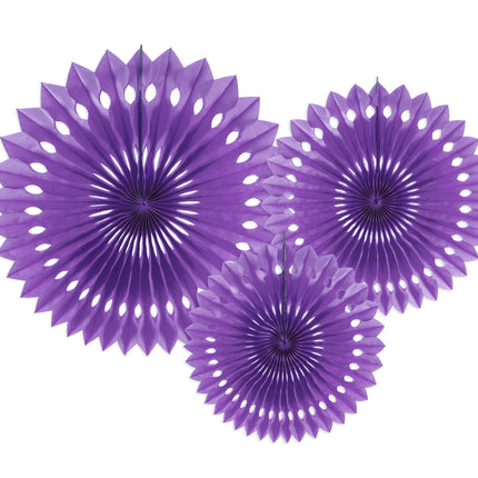 Eventails en papier violet 20cm 3pcs