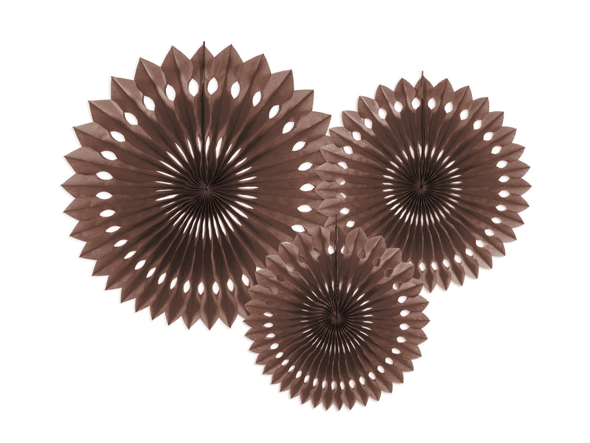 Eventails en papier brun 20cm 3pcs