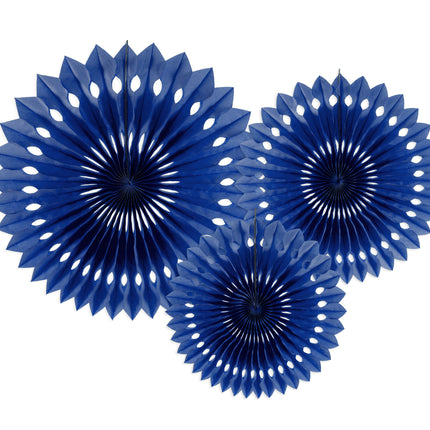 Eventails en papier bleu foncé 20cm 3pcs