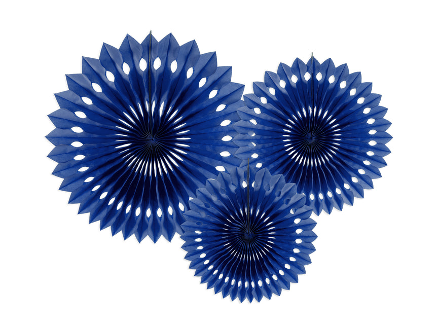 Eventails en papier bleu foncé 20cm 3pcs