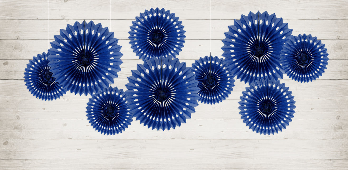 Eventails en papier bleu foncé 20cm 3pcs