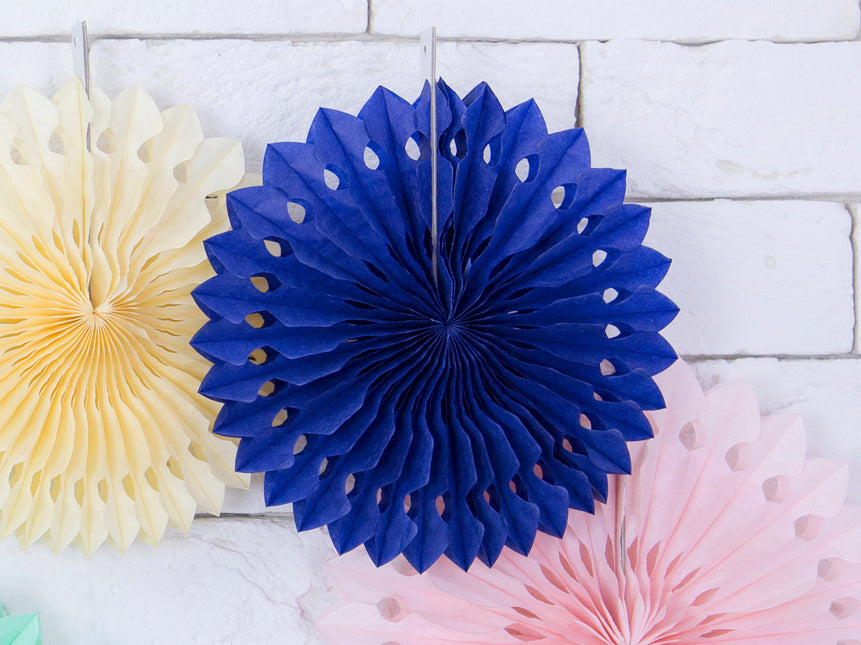 Eventails en papier bleu foncé 20cm 3pcs