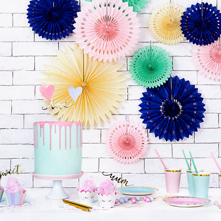 Eventails en papier bleu foncé 20cm 3pcs