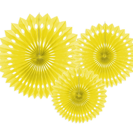 Eventails en papier jaune 20cm 3pcs