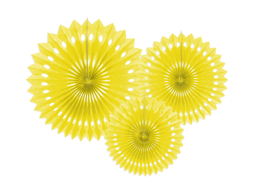 Eventails en papier jaune 20cm 3pcs