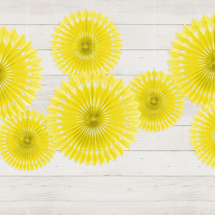 Eventails en papier jaune 20cm 3pcs