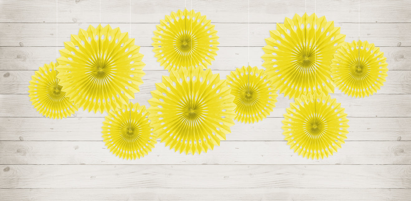 Eventails en papier jaune 20cm 3pcs