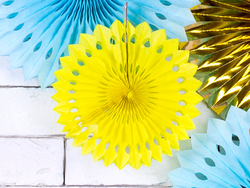 Eventails en papier jaune 20cm 3pcs