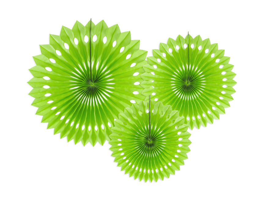 Eventails en papier vert clair 20cm 3pcs