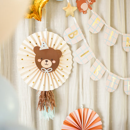 Eventail en papier en forme d'ours 30cm