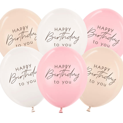 Ballons de baudruche Happy Birthday Rose Blanc Crème 30cm 50pcs