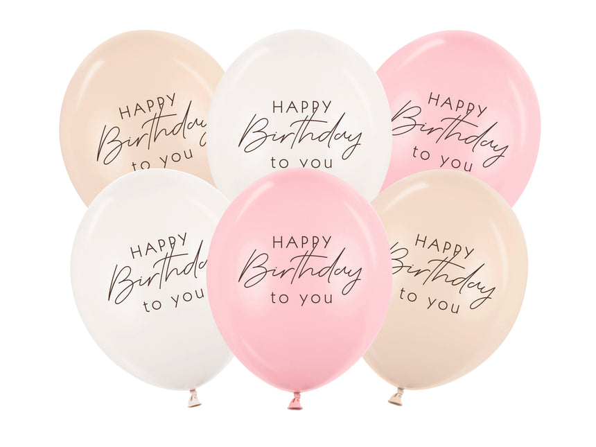 Ballons de baudruche Happy Birthday Rose Blanc Crème 30cm 50pcs