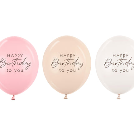 Ballons de baudruche Happy Birthday Rose Blanc Crème 30cm 50pcs