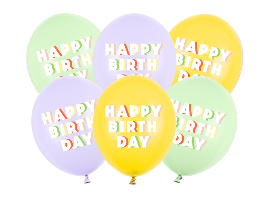 Happy Birthday Balloons Coloured Latex 30cm 6pcs