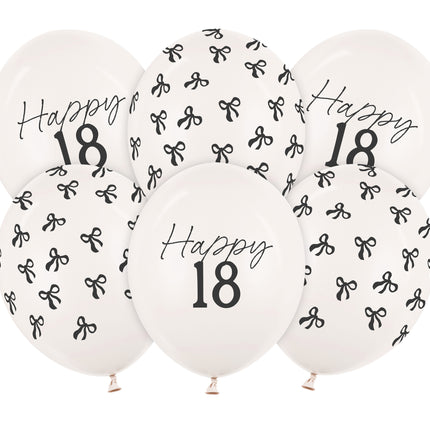 18 Years Balloons Black White Bow 30cm 6pcs