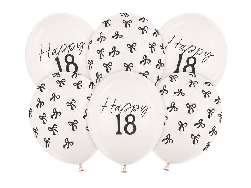 18 Years Balloons Black White Bow 30cm 6pcs