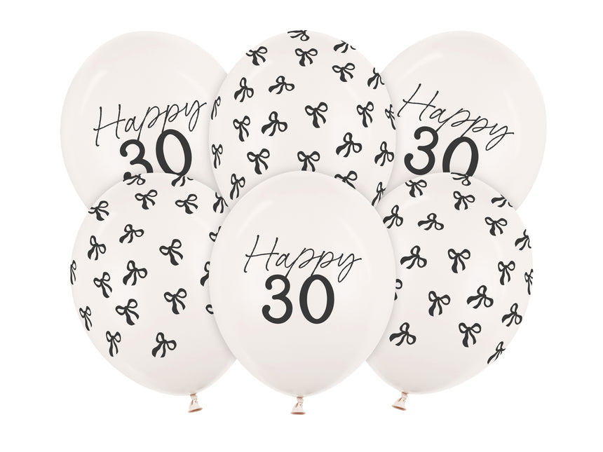 30 Years Balloons Black White Bow 30cm 6pcs