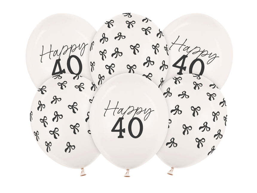 40 Years Balloons Black White Bow 30cm 6pcs