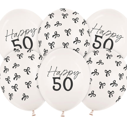 50 Years Balloons Black White Bow 30cm 6pcs