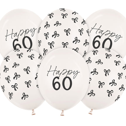 60 Years Balloons Black White Bow 30cm 6pcs