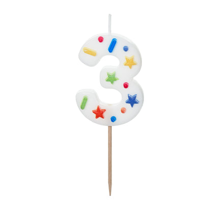 Bougie 3 ans colorée 10cm
