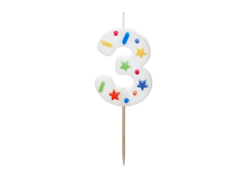Bougie 3 ans colorée 10cm