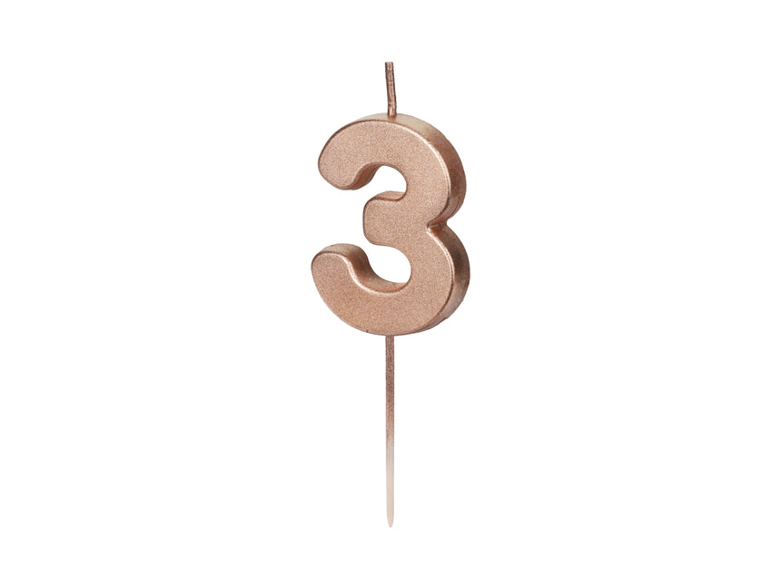 Bougie 3 ans or rose 9cm