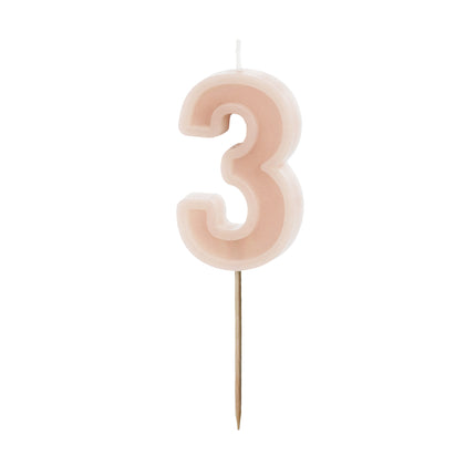 Bougie de 3 ans rose 10cm