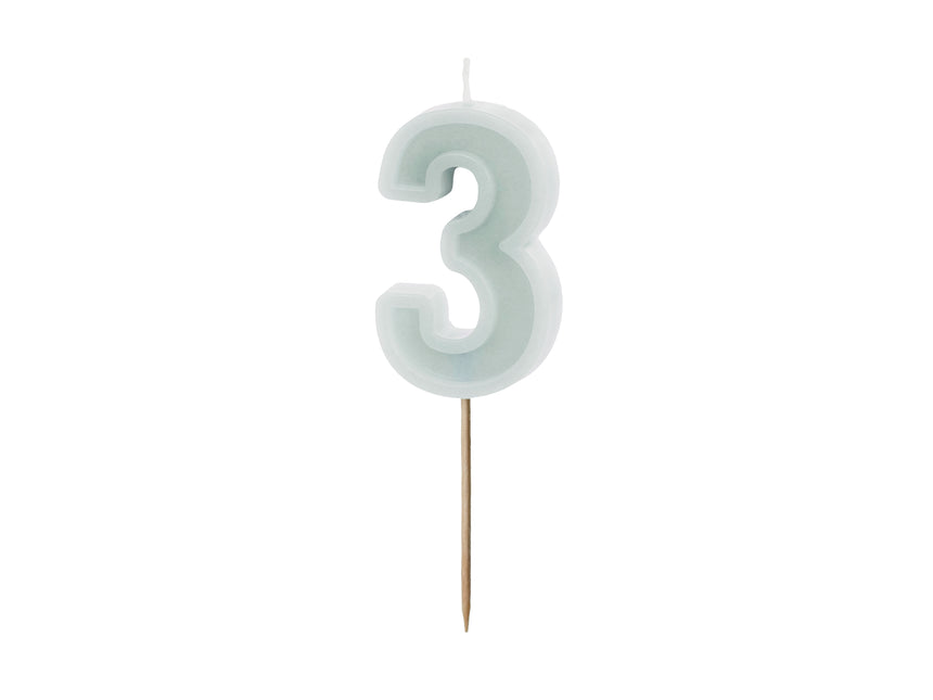 Bougie numérotée 3 ans menthe 6cm