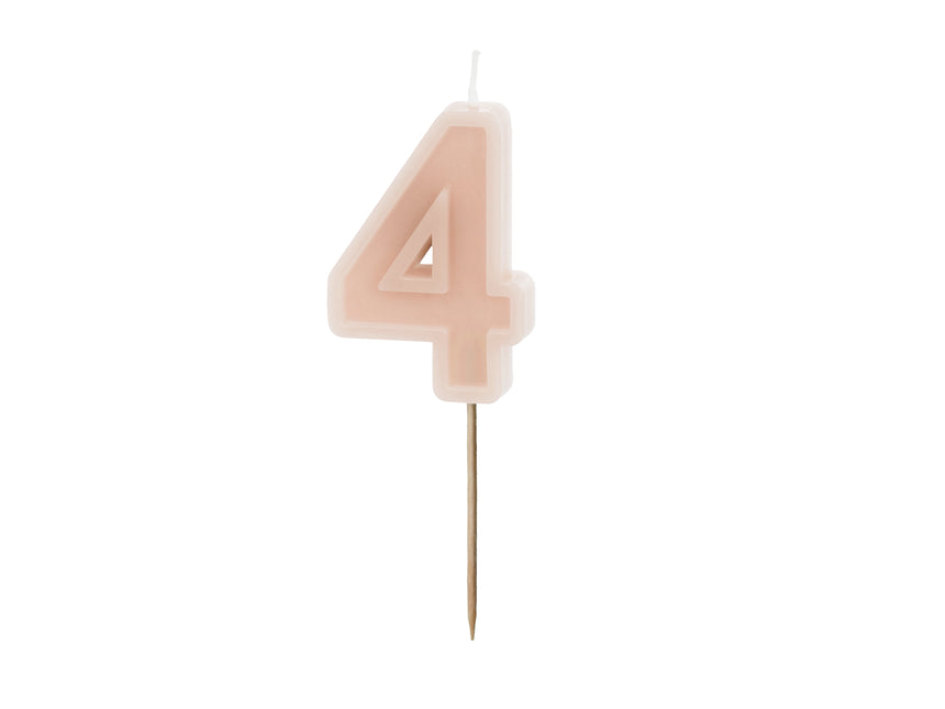 Bougie numérotée 4 ans rose 10cm