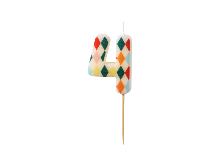 Bougie d'anniversaire Numéro 4 losange, 5.5 cm, mélange