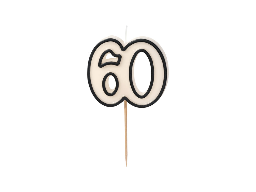 Bougie 60 ans Noir Blanc 5.5cm